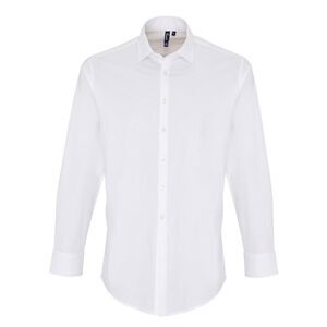 Premier Mens Stretch Fit Poplin Long Sleeve Shirt / White